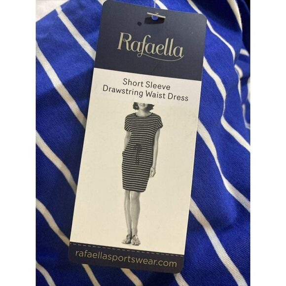 Rafaella Womens Short Sleeve Drawstring Waist Dress XL Blue Pockets Comfort New - Picture 6 of 6